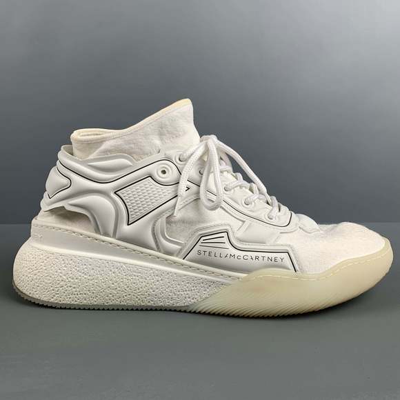 STELLA McCARTNEY White Black Contrast Trim Rubber Wedge Sneakers - Picture 2 of 8